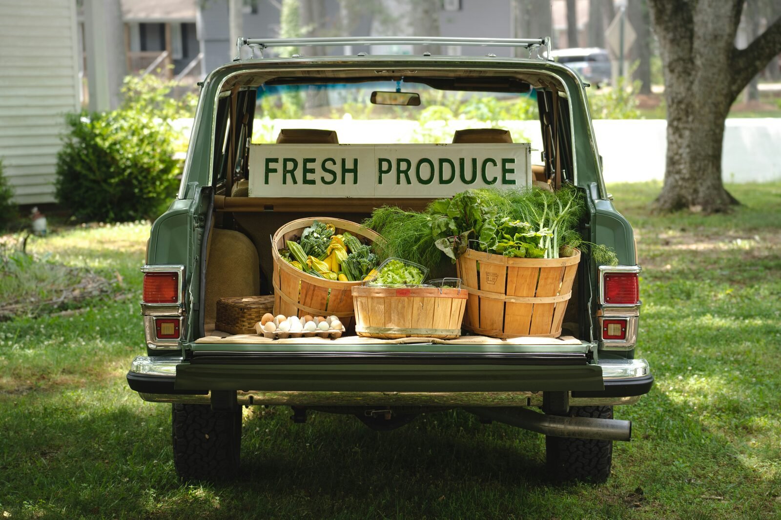 Farm truck loaded with freshly harvested produce